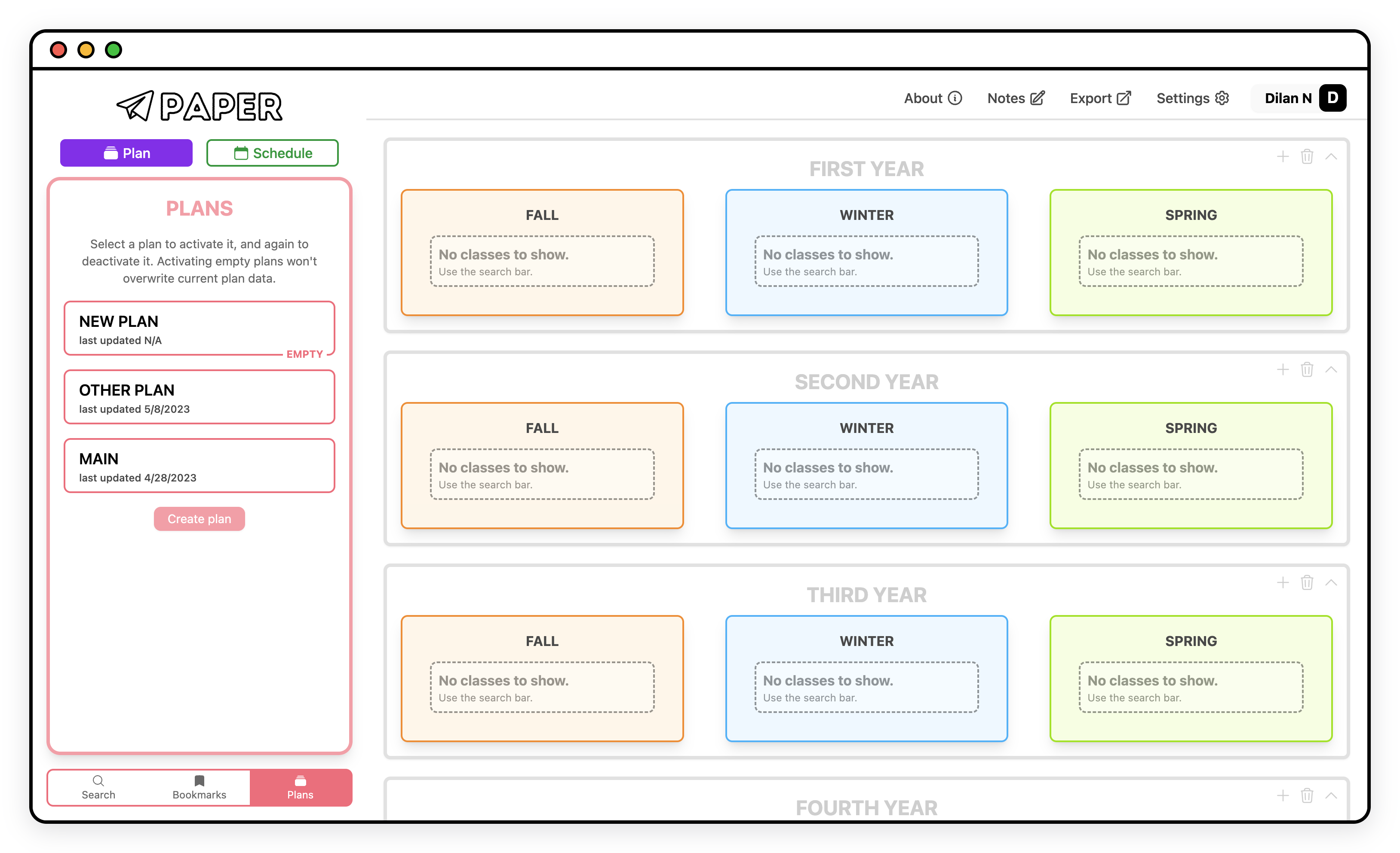 The plans tab