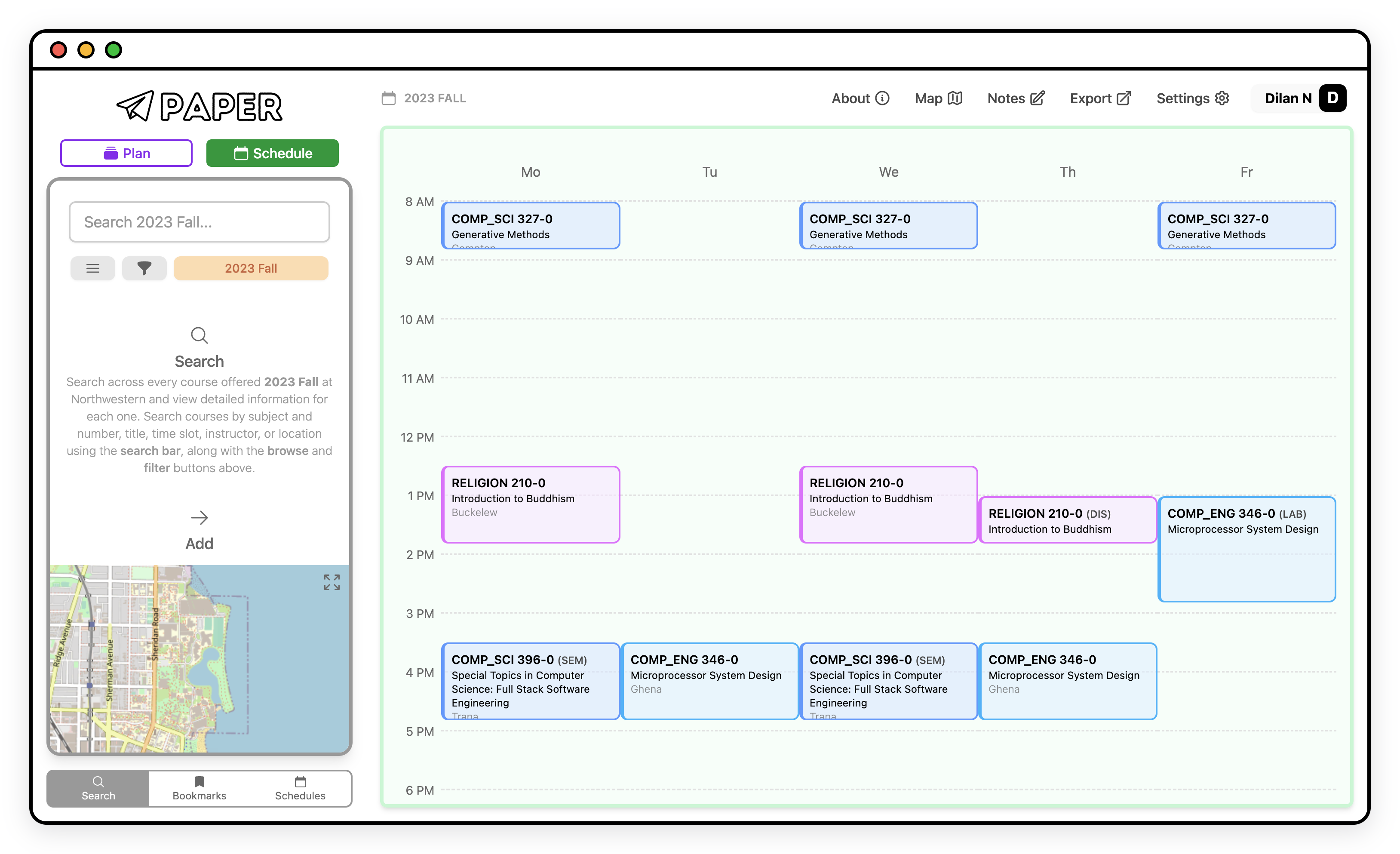 The schedule view