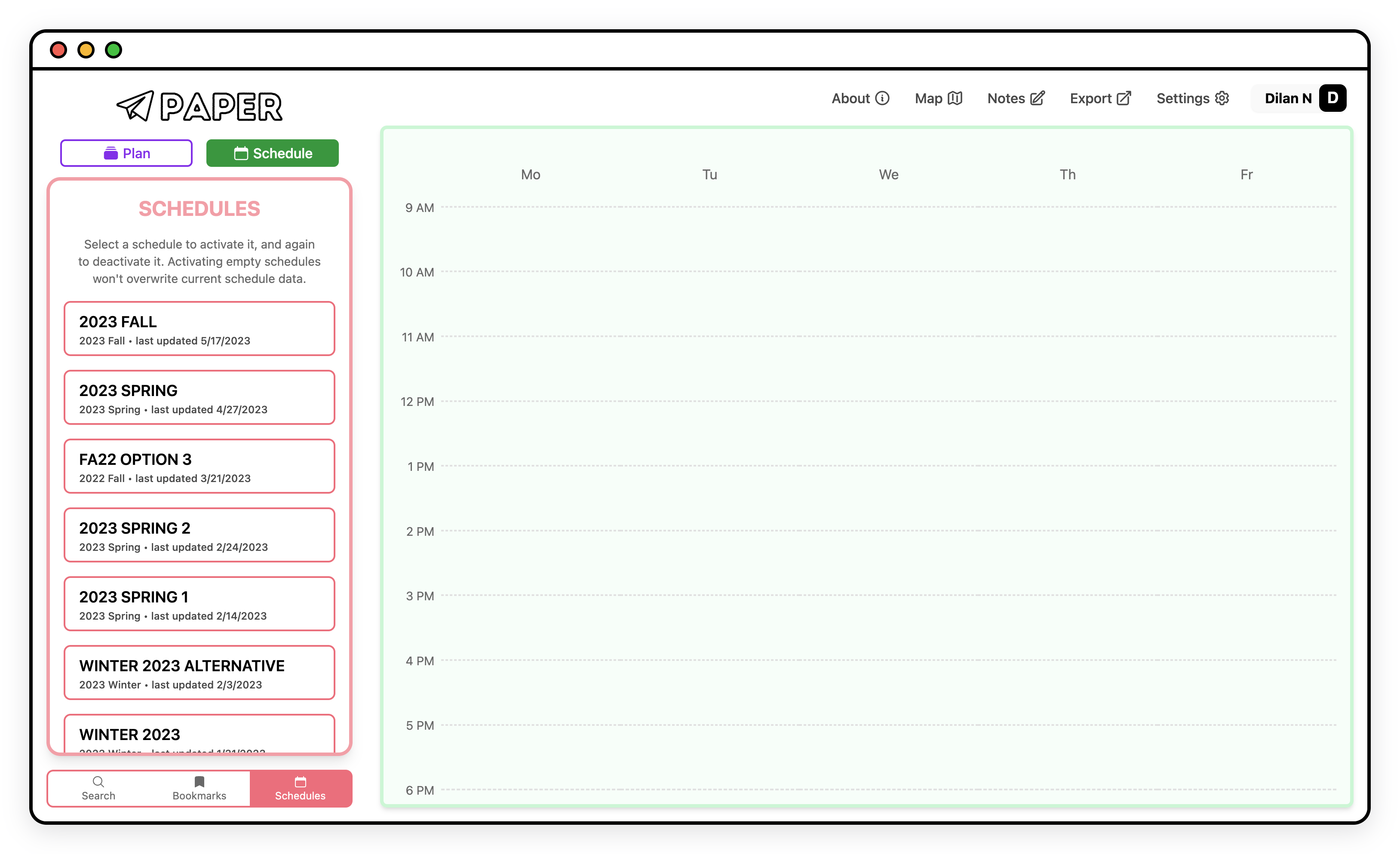 The schedules tab